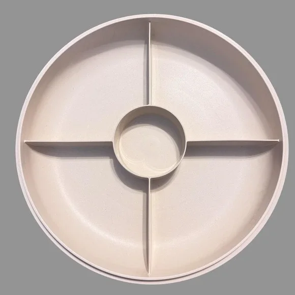 Vtg Tupperware Divided Serving Tray Bowl w/Lid Round 5-Section Veg Chip Dip - Picture 4 of 5